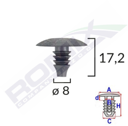 Clips Tapiterie Pentru Vag 8X17.2Mm - Negru Set 10 Buc 