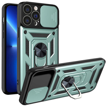 Husa cu Protectie Camera si Inel pentru iPhone 13 Pro Max Marmalis CamShield Verde 
