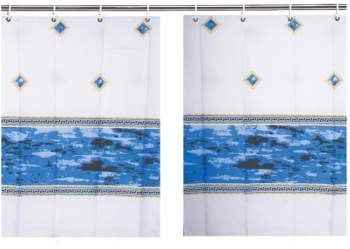 Perdea De Baie Klausstech Panzata 2 Piese 2 X 120 X 180 Cm Imprimeu Design Modern Usor De Instalat Alb/albastru 