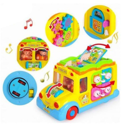 Autobuz scolar interactiv sunete si lumini imagini multicolor lungime 24 cm 12 luni 