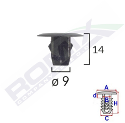 Clips Fixare Elemente Roata Pentru Honda 9X14Mm Negru Set 10 Buc 