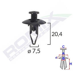 Clips Fixare Pentru Mitsubishi 7.5X20.4Mm - Negru Set 10 Buc