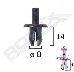 Clips Fixare Volvo 8X14Mm - Negru Set 10 Buc