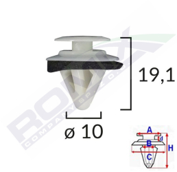 Clips Tapiterie Pentru Mazda/subaru 10X19.1Mm - Alb Set 10 Buc 