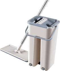 Set de curatenie galeata de 7.5 l cu scurgere laterala si 2 rezerve mop culoare alb gri ABYZ&trade 