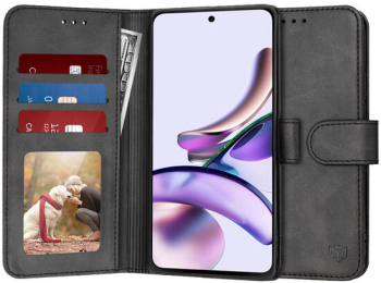 Husa Flip pentru Motorola Moto G13 / Moto G23 tip portofel cu buzunare carduri si buzunar pentru bani - Marmalis Diary Book Negru 