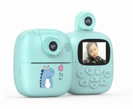 Camera Instantanee pentru Copii Flippy cu Functie de Printare cablu USB-C Bluetooth compatibil iOS/Android Imprimare APP Model Dino 