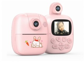 Camera Instantanee pentru Copii Flippy cu Functie de Printare cablu USB-C Bluetooth compatibil iOS/Android Imprimare APP Model Bunny Roz 