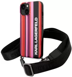 Husa iPhone 14 - Karl Lagerfeld Hardcase with Strap KLHCP14SSTSTP - Pink Color Stripes 
