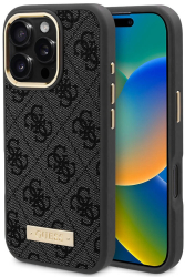 Husa pentru iPhone 16 Pro - Guess Hardcase 4G Logo Plate MagSafe GUHMP16LU4GPRK - Black 