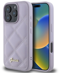 Husa pentru iPhone 16 Pro - Guess Quilted Metal Logo GUHCP16LPSQSQSU - Light Purple 