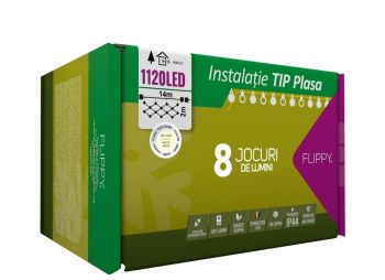 Instalatie Craciun Tip Plasa 14 m x 2 m 1120 LED-uri Alb cald 8 jocuri de lumini Transformator cu telecomanda Interconectabila Prelu 
