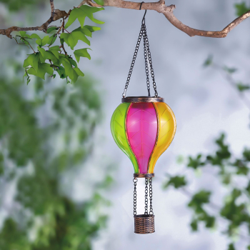 Lampa solara suspendabila - balon cu aer cald - efect de flacara - 12 LED galbene - 11 x 11 x 37 cm 