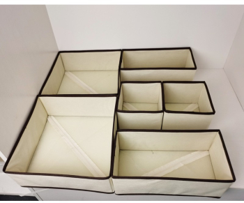 Organizator sertar pentru lenjerie intima tip cutie cu partitii set 3 in 1 6 piese bej cu margini cafea