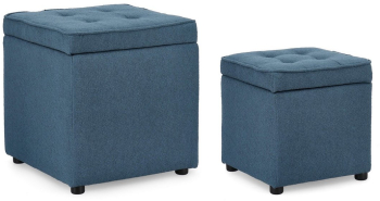Set 2 tabureti textil albastru Derrick 35x35x35 cm 45x45x45 cm 