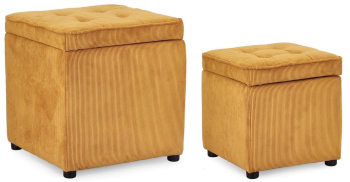 Set 2 tabureti textil ocru Dylan 35x35x35 cm 45x45x45 cm