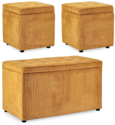 Set bancuta 2 tabureti textil ocru Dylan 40x40x40 cm 89x48x51 cm 