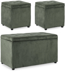 Set bancuta 2 tabureti textil verde Derrick 40x40x40 cm 89x48x51 cm 