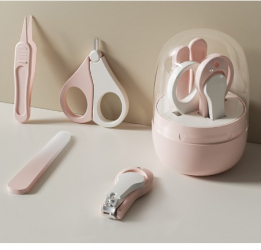 Set Ingrijire Unghii pentru Bebelusi Flippy Cutie de Depozitare in Forma de Borcan 13.6x8x2 cm Roz-Transparent 