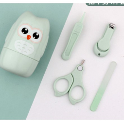 Set Ingrijire Unghii pentru Bebelusi Flippy Cutie de Depozitare in Forma de Bufnita 11.5x5x11.5 cm Verde 