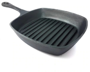 Tigaie Grill Din Fonta Pura Klausstech 26x5 Cm Compatibila Cu Toate Sursele De Caldura Negru 