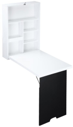 Birou de perete suspendat pliabil MDF 6 rafturi alb si negru max 30 kg 60x94.5x147 cm 