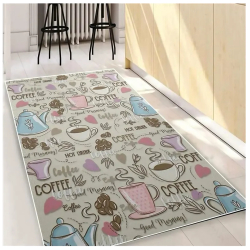 Covor bucatarie cu model cu cani si cafea 
