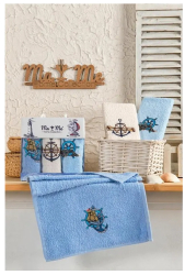 Set 3 prosoape de baie mici albastre cu model maritim 