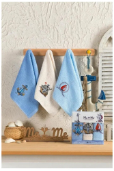 Set 3 prosoape de baie mici albastre cu model nautic 