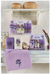 Set 3 prosoape de bucatarie mici cu model lavanda 