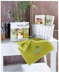 Set 3 prosoape de bucatarie mici cu model masline si miere 