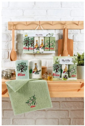 Set 3 prosoape de bucatarie mici cu model ulei de masline 