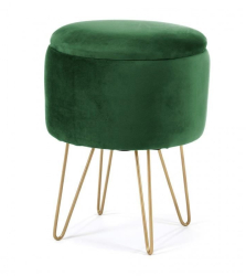 Taburet rotund cu spatiu depozitare catifea verde max 90 kg 35x35x45 cm Lilli 