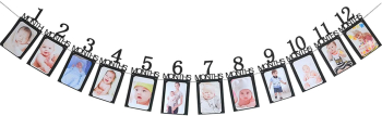 Banner pentru Poze Flippy 15.2x10.2 cm Tema Prima Aniversare Model Primele 12 Luni Rola Ata Inclusa Negru 
