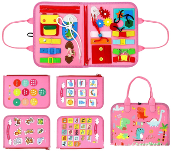 Carte Senzoriala Educativa Montessori 7in1 Flippy 26 de Activitati Dezvoltare Abilitati Motorii 4 Pagini Model Dinozauri 28x22x7 cm R 