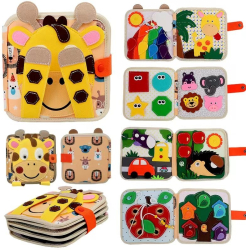 Carte Senzoriala Educativa Montessori 7in1 Flippy Dezvoltare Abilitati Motorii 8 Pagini 3D cu Elemente Detasabile Model Girafa 21x21x 