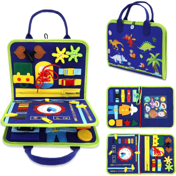 Carte Senzoriala Educativa Montessori Flippy Dezvoltare Abilitati Motorii 3 Pagini Model Alfabet 28x25x4 cm Albastru 