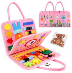 Carte Senzoriala Educativa Montessori Flippy Dezvoltare Abilitati Motorii 3 Pagini Model Sirena si Alfabet 28x25x4 cm Roz 