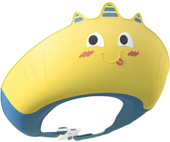 Casca de Dus Flippy Previne Scurgerea Apei si Samponului pe Fata 0-12 Ani Ajustabila din TPE+PP 20 x 23 cm Model Unicorn Galben/Alba 