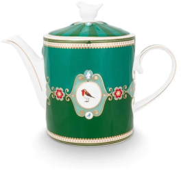 Ceainic din portelan Pip Studio Medallion Emerald-Green 1.3l colectia Love Birds 