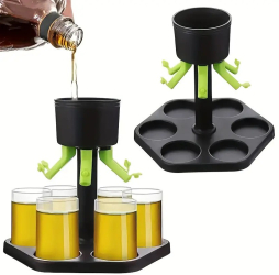 Dozator Hexagonal cu Suport pentru Shoturi Flippy 6 Pahare Set Complet cu Ambalaj si Cutie Dispenser Divizor Joc de Baut Negru 