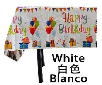 Fata de masa din folie cu Happy birthday alba+137274cm 