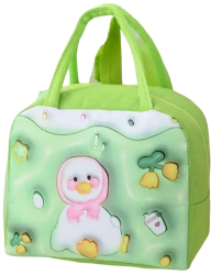 Geanta Frigorifica Flippy cu Desene Animate 3D Portabila pentru Copii de Pranz din Panza Oxford 23x13x19 cm Model Ratusca Verde 