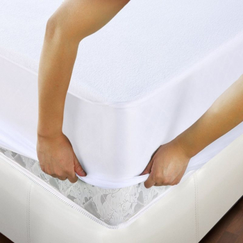 HUSA PROTECTIE PAT DIN FROTIR BUMBAC 100 IMPERMEABILA PENTRU SALTEA DE 200X200 CM ALB 