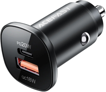 Incarcator Auto Type-C USB 38W Dual-Port Fast Charging Lumina LED - Acefast B1 - Black