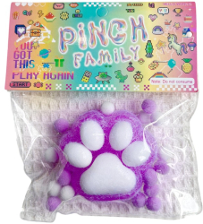 Jucarie Antistres Squishy Flippy cu Revenire Lenta Model Labuta de Pisica Pufoasa 6x6 cm 72g Ambalaj Transparent Mov-Alb 
