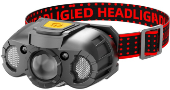 Lanterna LED de Cap Flippy cu Suport Inclus Incarcare USB Tip C Raza 100-200m 5W 6 Trepte de Lumina 400 mAh Gri 