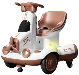Masinuta Electrica Flippy pe 4 Roti cu Telecomanda Lumini Led si Muzica +2 ani Inaltime Reglabila Maro 