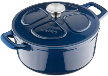 Oala din fonta cu capac Navaris - antiaderenta pentru plite/cuptoare - 24 cm - 3 5 l - albastru inchis 48777.01.17 