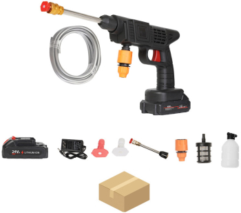 Pistol cu apa de inalta presiune pentru spalatorie auto Portabil alimentat cu baterie cu litiu 5 baterii 24HV Negru 